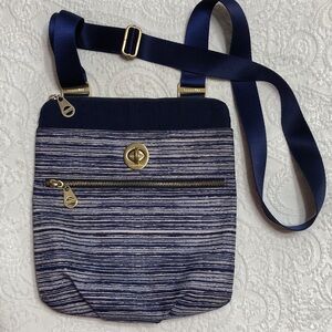 Baggallini Crossbody Bag Navy Blue and White with Beautiful Gold Tone Hardware